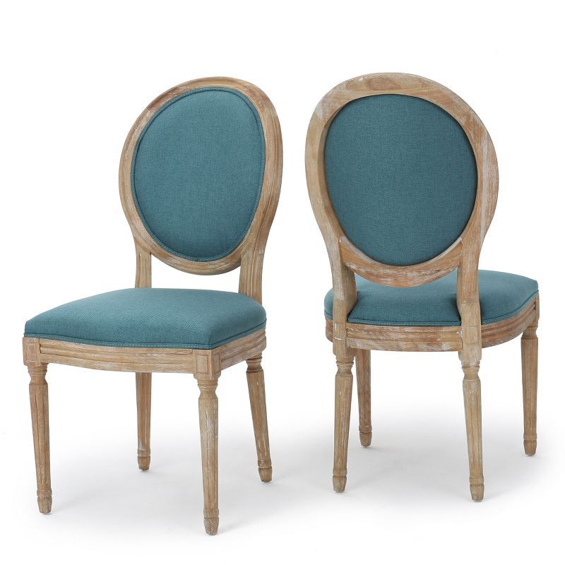 Blue Upholstered Wood Side Chair Set of 2