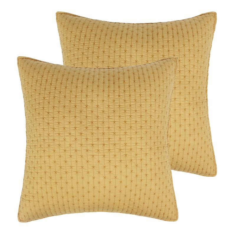 Ochre Cross Stitch Cotton Euro Sham Set of 2