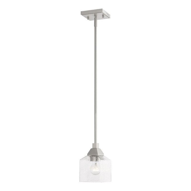 Brushed Nickel Mini Pendant with Clear Seeded Glass Shade