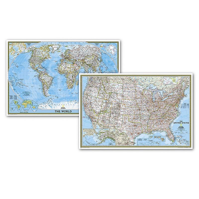 National Geographic World and US Classic Poster Map Pack, 36" x 24"