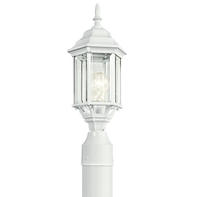 White Aluminum Traditional Outdoor Post Light with Lantern Shade