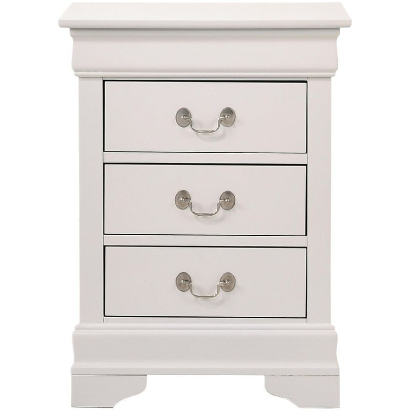 Elegant Louis Philippe White 3-Drawer Nightstand in Solid & Veneer Wood