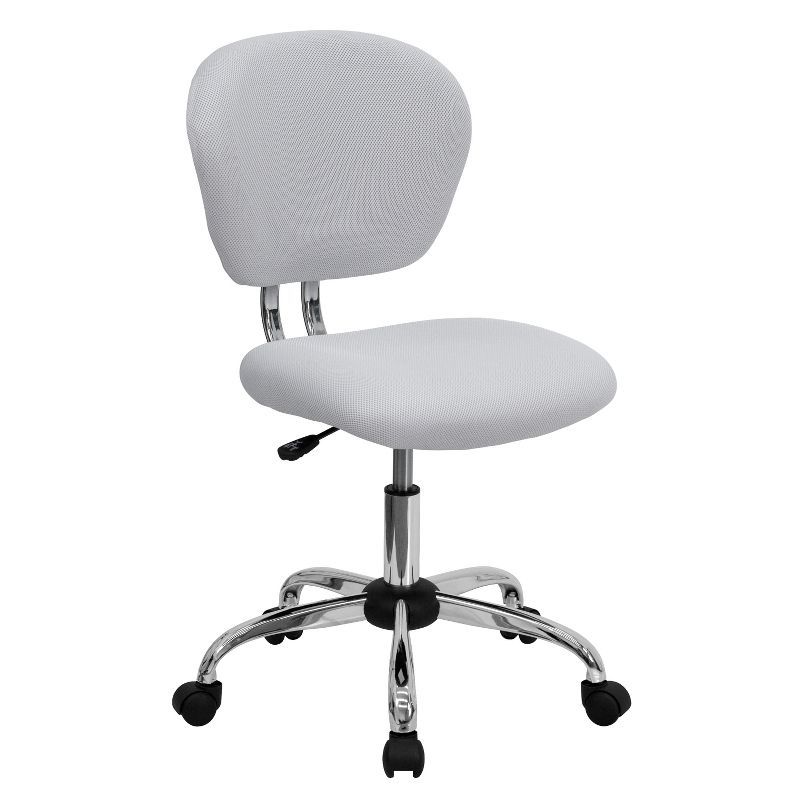 White Mesh Armless Task Chair with Chrome Base