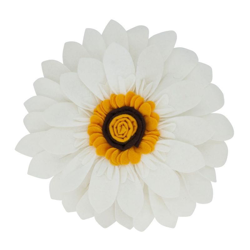 White and Yellow Felt Flower Throw Pillow with Poly Filling