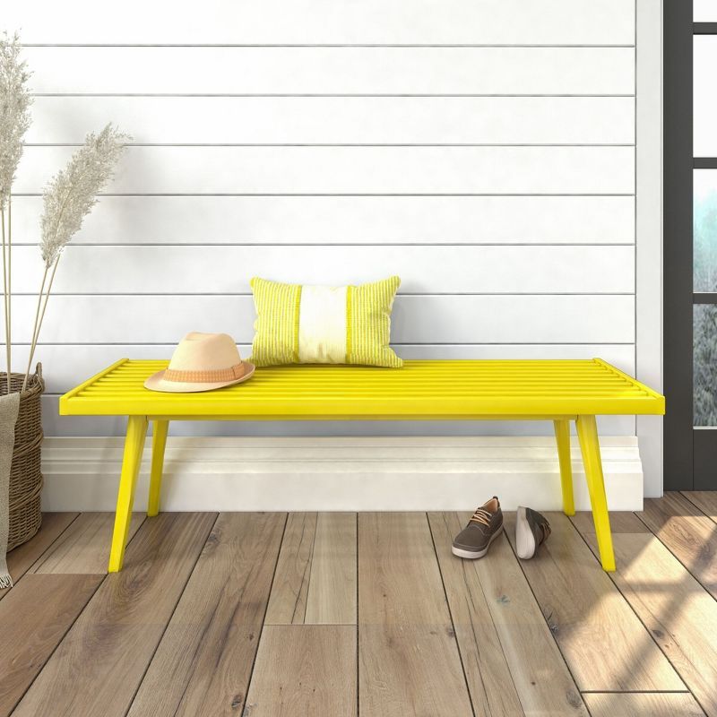 Yellow Pine and Birch Mid-Century Entryway Bench 56"