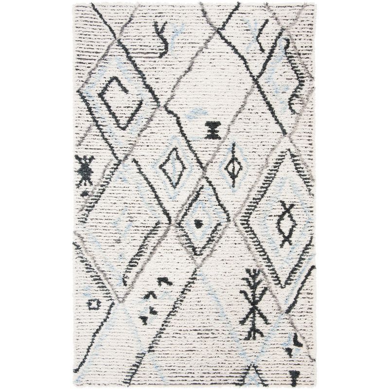 Grey and Ivory Hand-Tufted Wool Shag Rug, 8' x 10'
