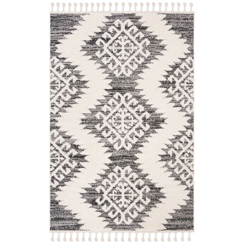 Ivory and Grey Diamond Shag Synthetic Area Rug