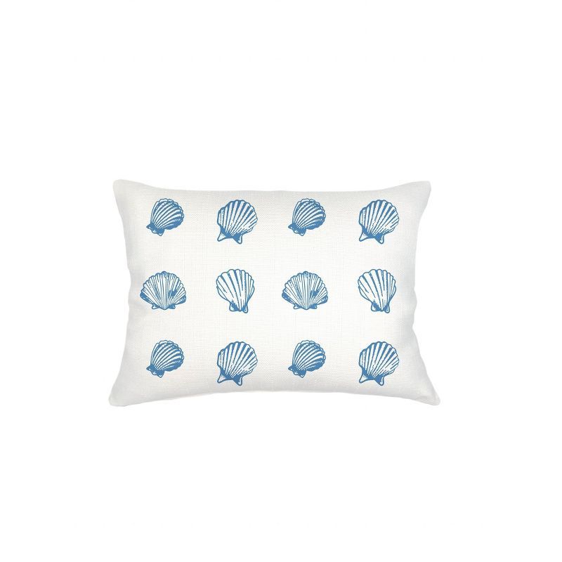 Blue Saltwater Shell Printed Linen Throw Pillow 14x20