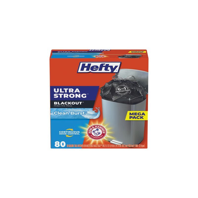 Hefty Ultra Strong Black Scented Tall Kitchen Drawstring Bags, 13 Gallon, 80 Count