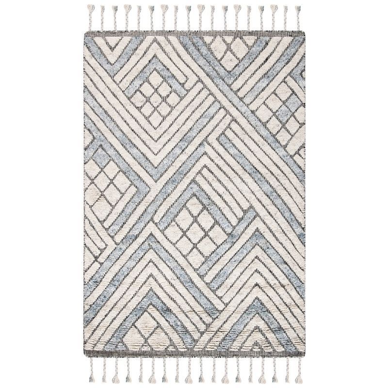 Gray and Ivory Hand-Knotted Wool Shag Rug 4' x 6'