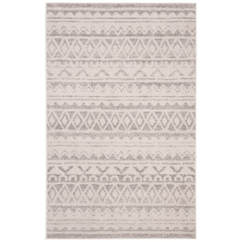 Ivory and Gray Rectangular Synthetic Area Rug