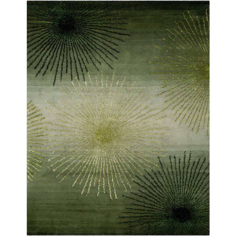 Handmade Tufted Woolen Splendor Area Rug in Green/Multi, 8'3" x 11'