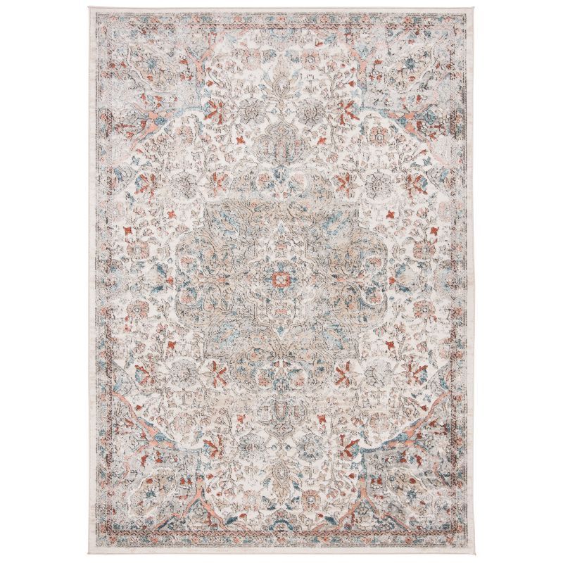 Ivory and Grey Medallion Synthetic 4' x 6' Area Rug