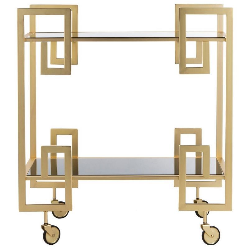 Eliza Brass and Black Glass 2-Tier Bar Cart with Latticework