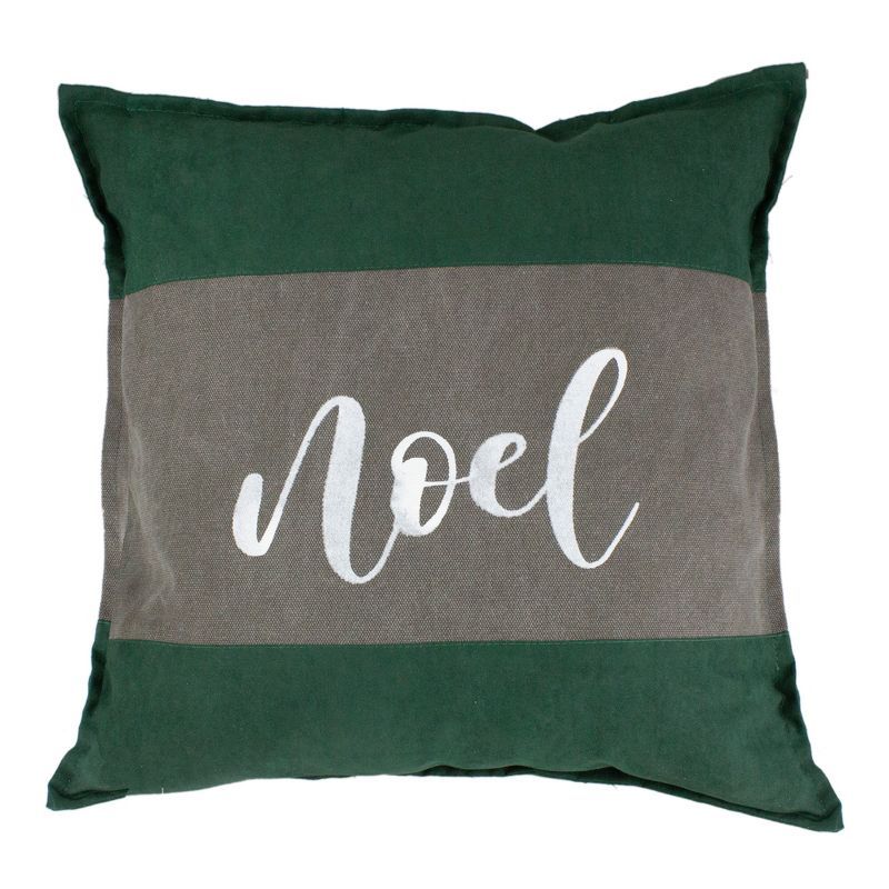 Green and Brown Suede Noel Typography Square Throw Pillow