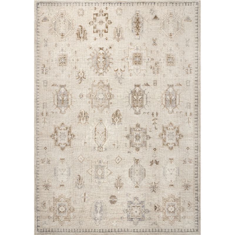 EasyCare 18" Square Beige Synthetic Stain-Resistant Accent Rug