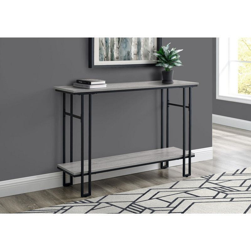 Gray and Black Metal Rectangular Console Table with Storage