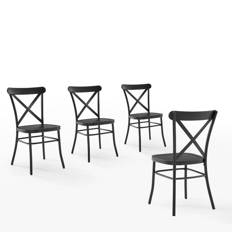 Camille Matte Black Metal Cross Back Dining Chairs, Set of 4