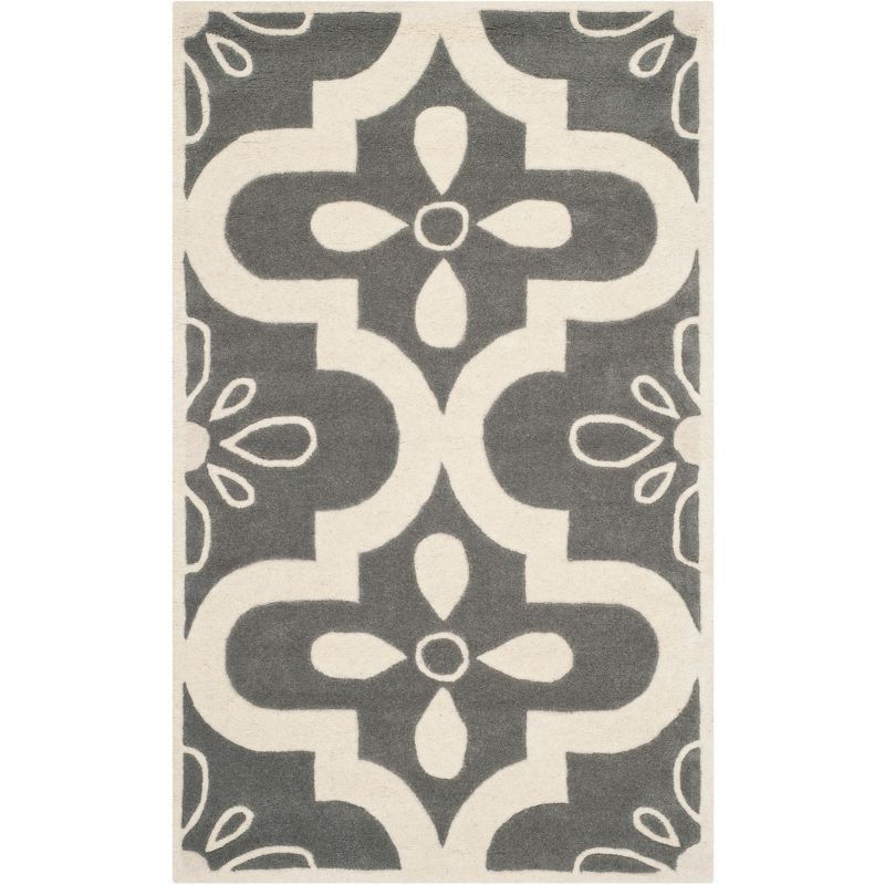 Ivory and Dark Grey Hand-Tufted Wool Area Rug