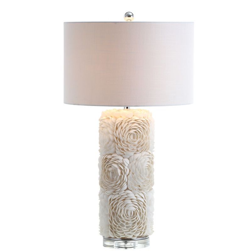 Rosette White Seashell Resin Table Lamp with Cotton Shade