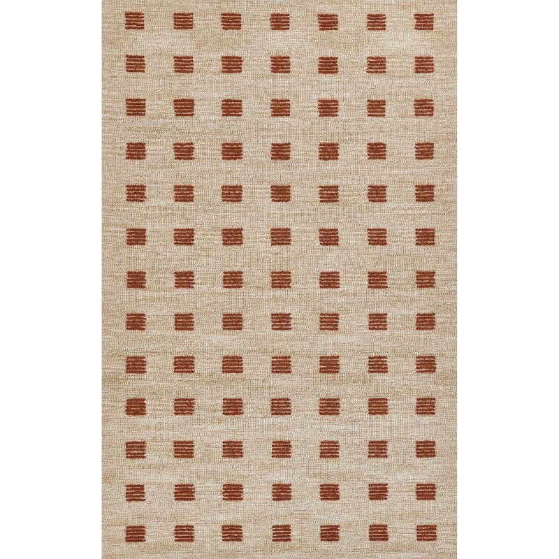 Rust and Beige Geometric Handmade Wool Tufted Rug