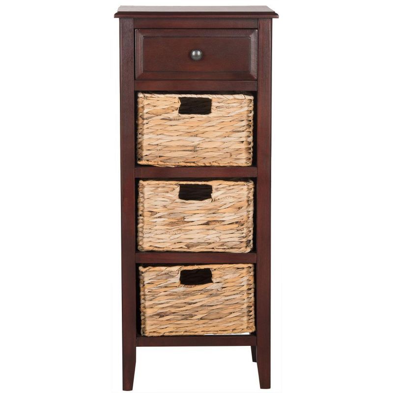 Transitional Cherry Wood Side Table with 4-Drawer Storage