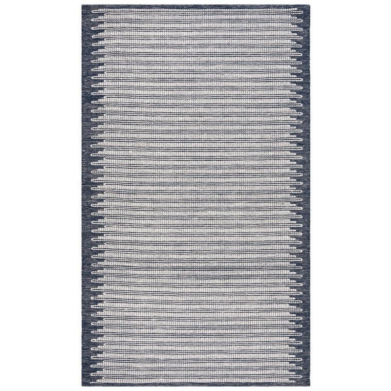 Ivory and Navy Tufted Wool Rectangular Area Rug, 5' x 8'