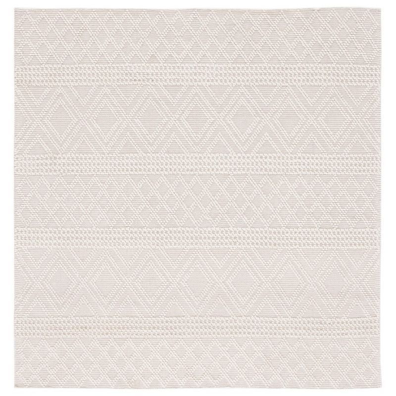 Ivory Hand-Knotted Wool Square Area Rug, 6' x 6'