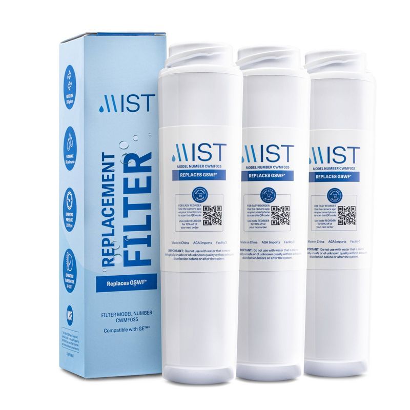 Mist GSWF White Carbon Refrigerator Water Filter 3-Pack