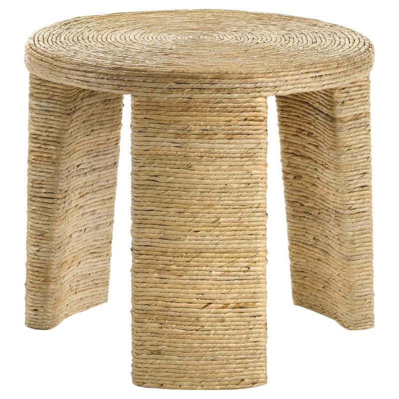 Natural Woven Rattan Round End Table with Storage