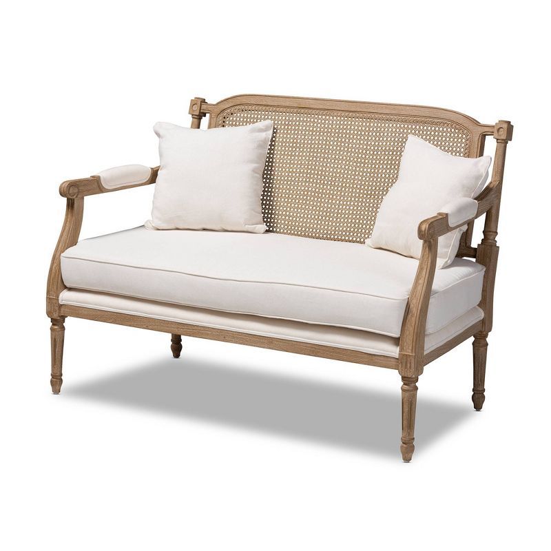 Elegant Ivory Cotton Blend Tufted Loveseat with Whitewashed Wood Frame