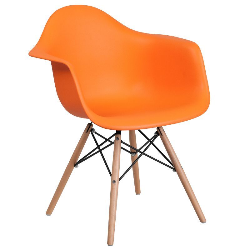 Charming Orange Polypropylene Armchair with Artistic Wooden Legs