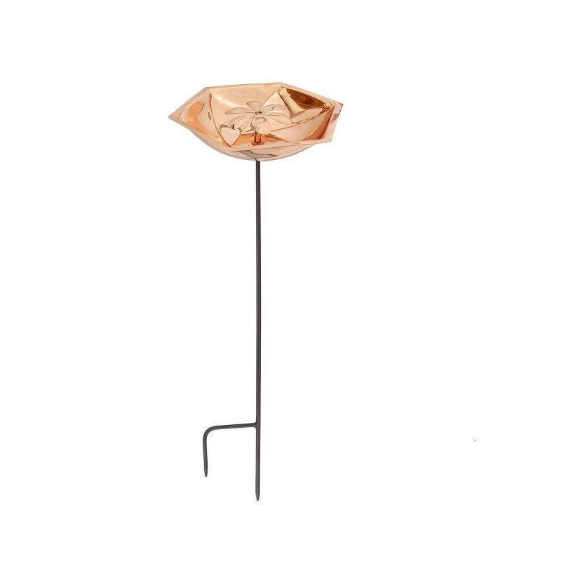 Hexagonal Copper Bee Birdbath with Metal Stake