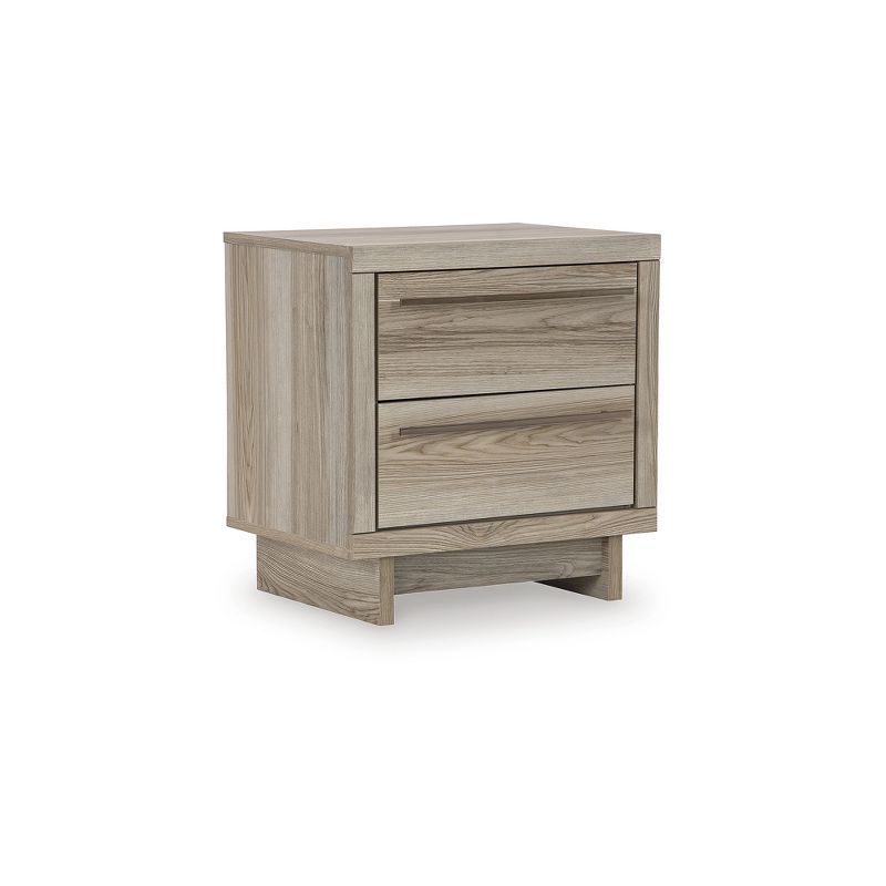 Beige Transitional 2 Drawer Nightstand with USB & Wireless Charging