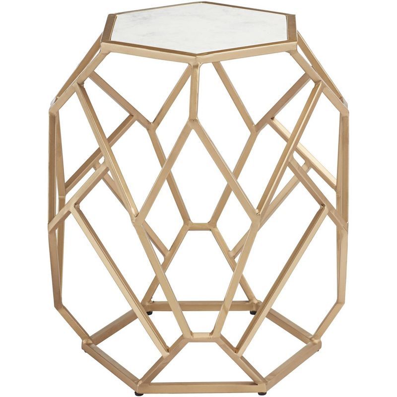 Contemporary Gold Metal Hexagon Accent Table with White Marble Top