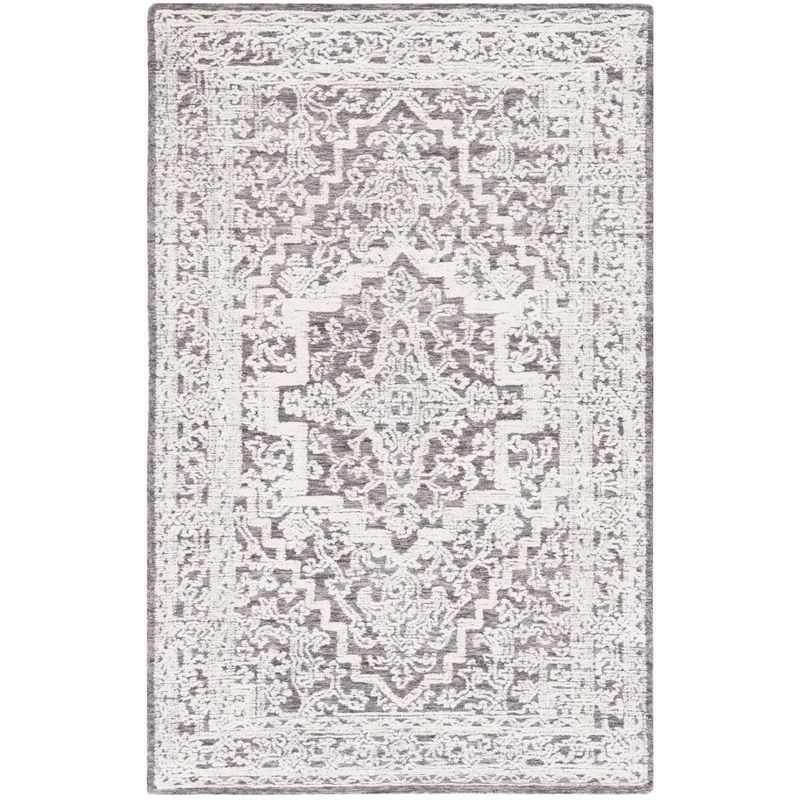 Elegant Floral Bliss Light Grey/Cream Synthetic 4' x 6' Area Rug