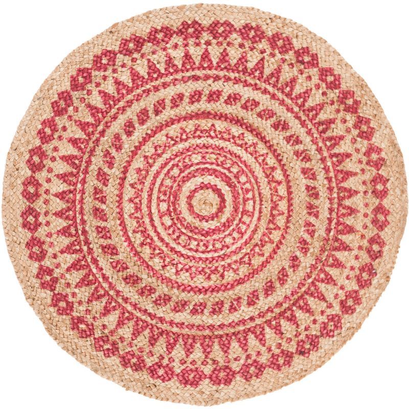 Fuchsia and Natural Hand-Woven Round Jute Area Rug