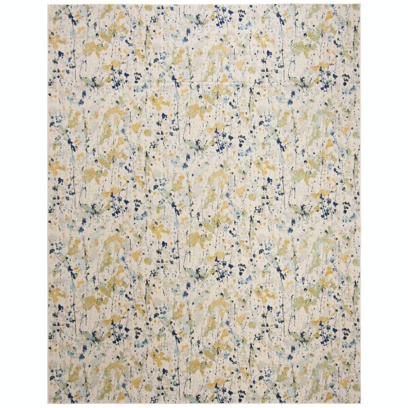 Ivory and Yellow Speckled Print Low Pile Area Rug