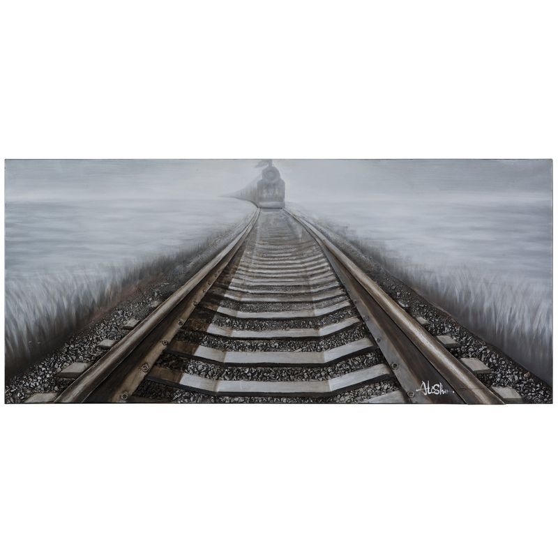 Gray and Brown 3D Train Tracks Landscape Canvas Art