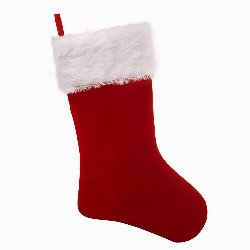 Red and White Polyester Christmas Stocking with Faux Fur Cuff