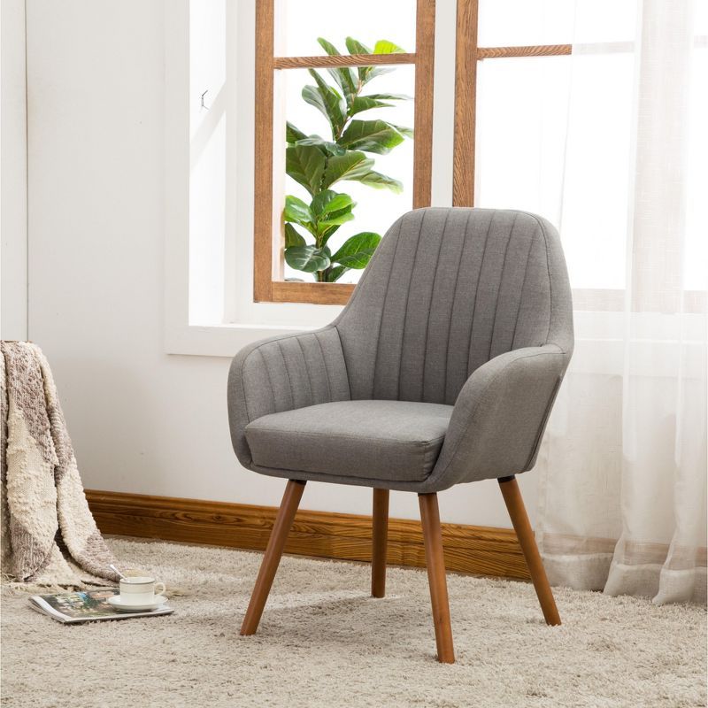 Gray Barrel Accent Chair with Wood Legs