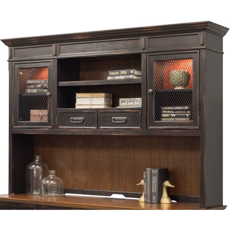 Hartford 70.5'' Brown Wood Desk with Hutch and Wire Mesh Doors