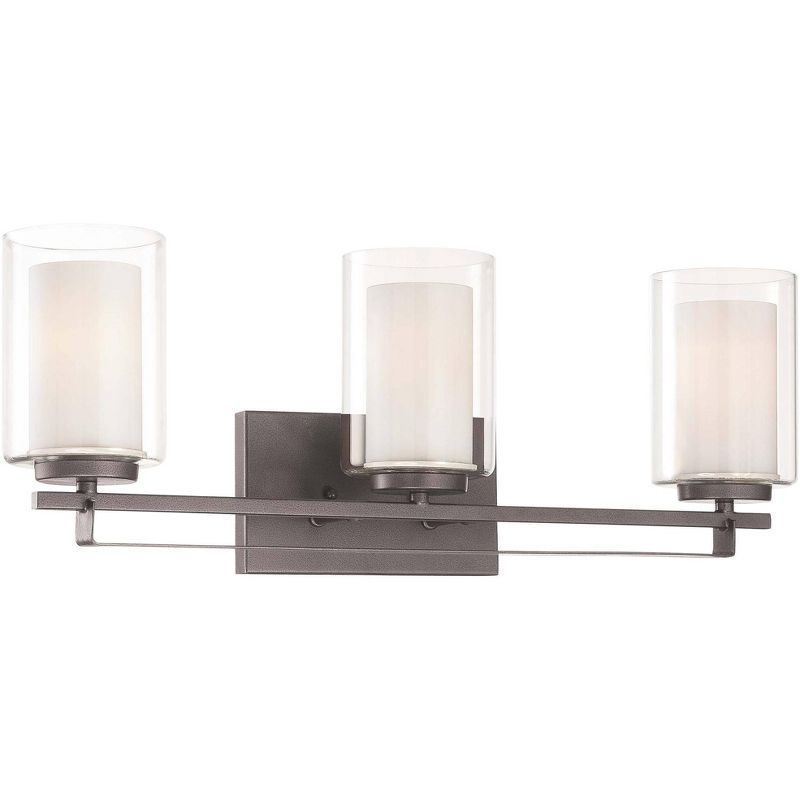 Smoked Iron Cylinder 3-Light Vanity Fixture with Etched White Glass