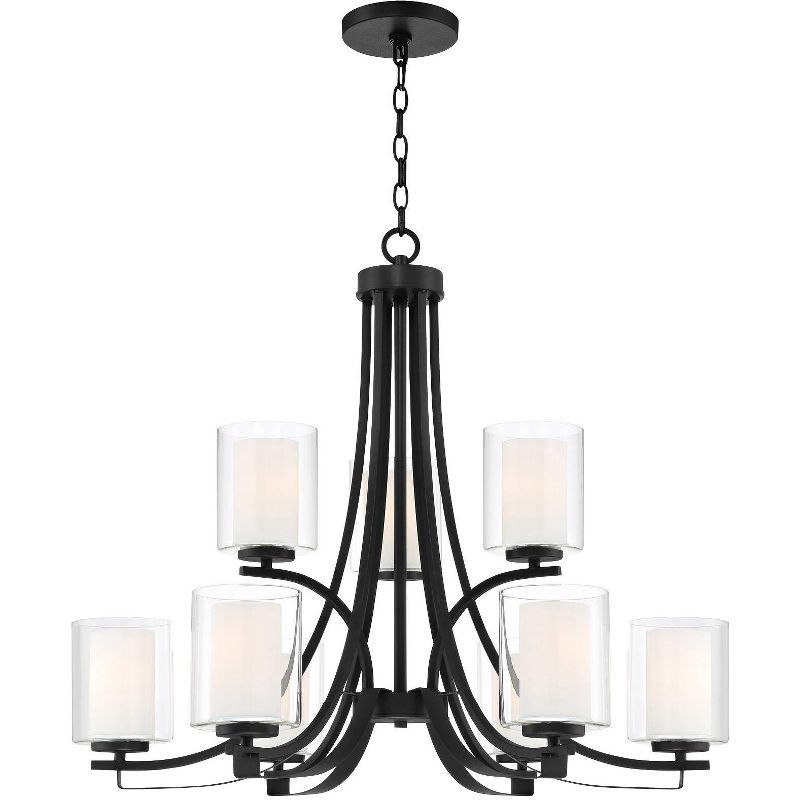 Sand Coal Nickel 9-Light Chandelier with Etched Glass Shades