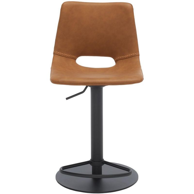 Adjustable Cognac Vegan Leather Saddle Style Bar Stool