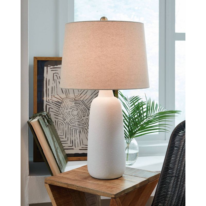 White Ceramic Table Lamp Set with Beige Empire Shade and 3-Way Switch