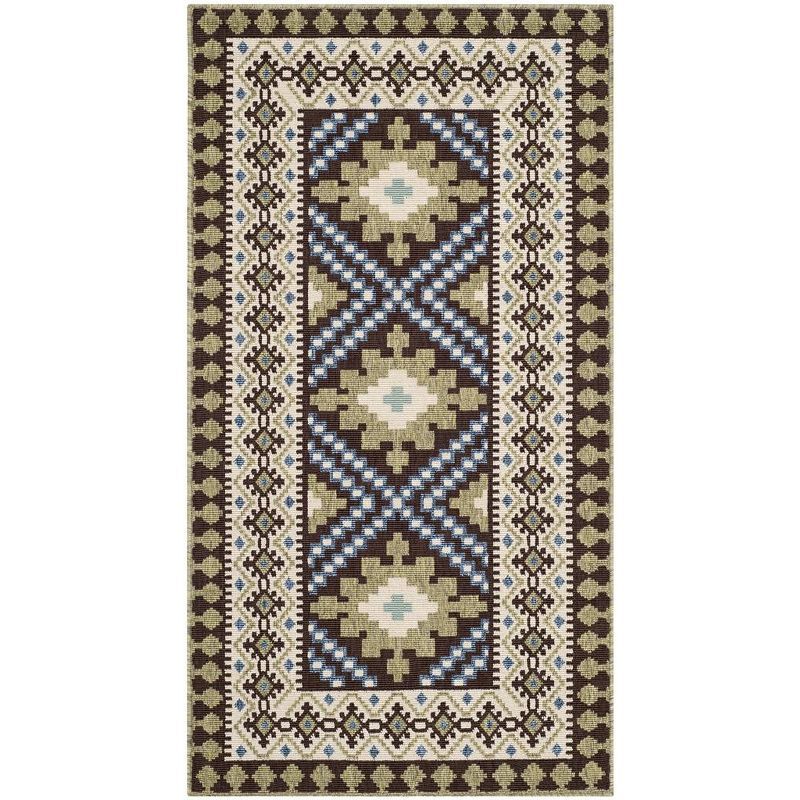 Veranda Chocolate & Green Synthetic Rectangular Indoor/Outdoor Rug