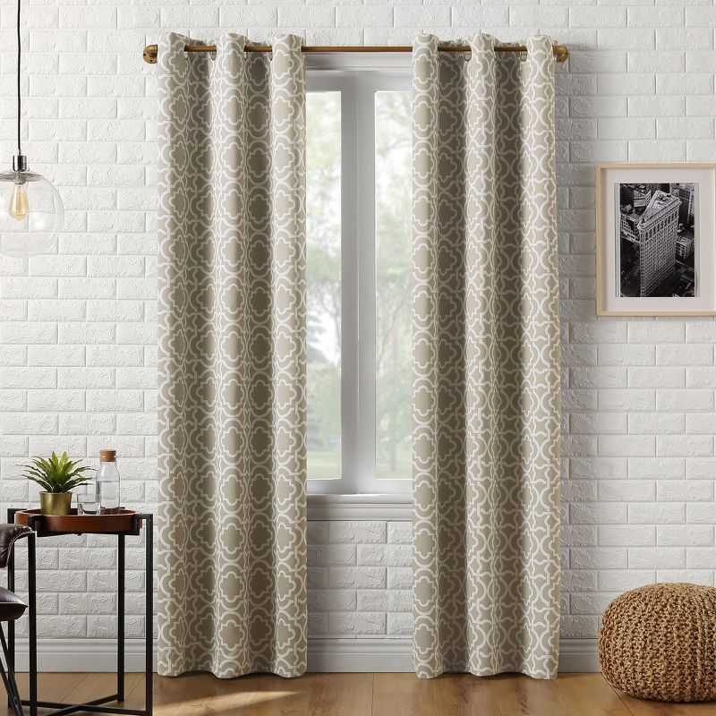 Taupe Blackout Polyester Trellis Grommet Curtain Panel 40" x 95"
