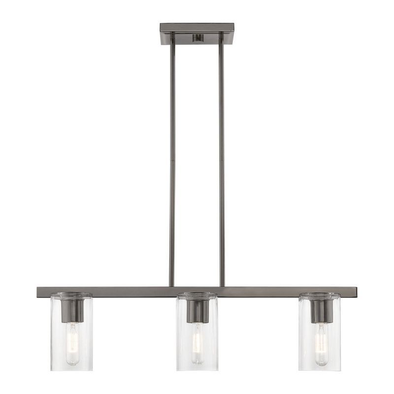 Clarion 30'' Black Chrome Linear Chandelier with Clear Glass Shades