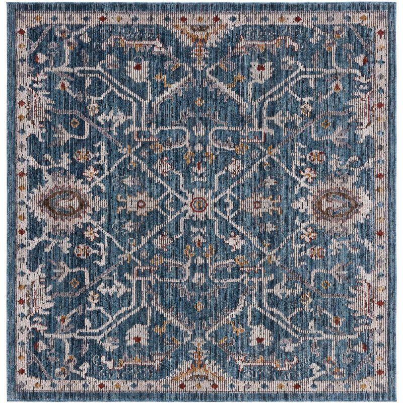 Sierra Blue and Ivory Hand-Knotted Square Rug